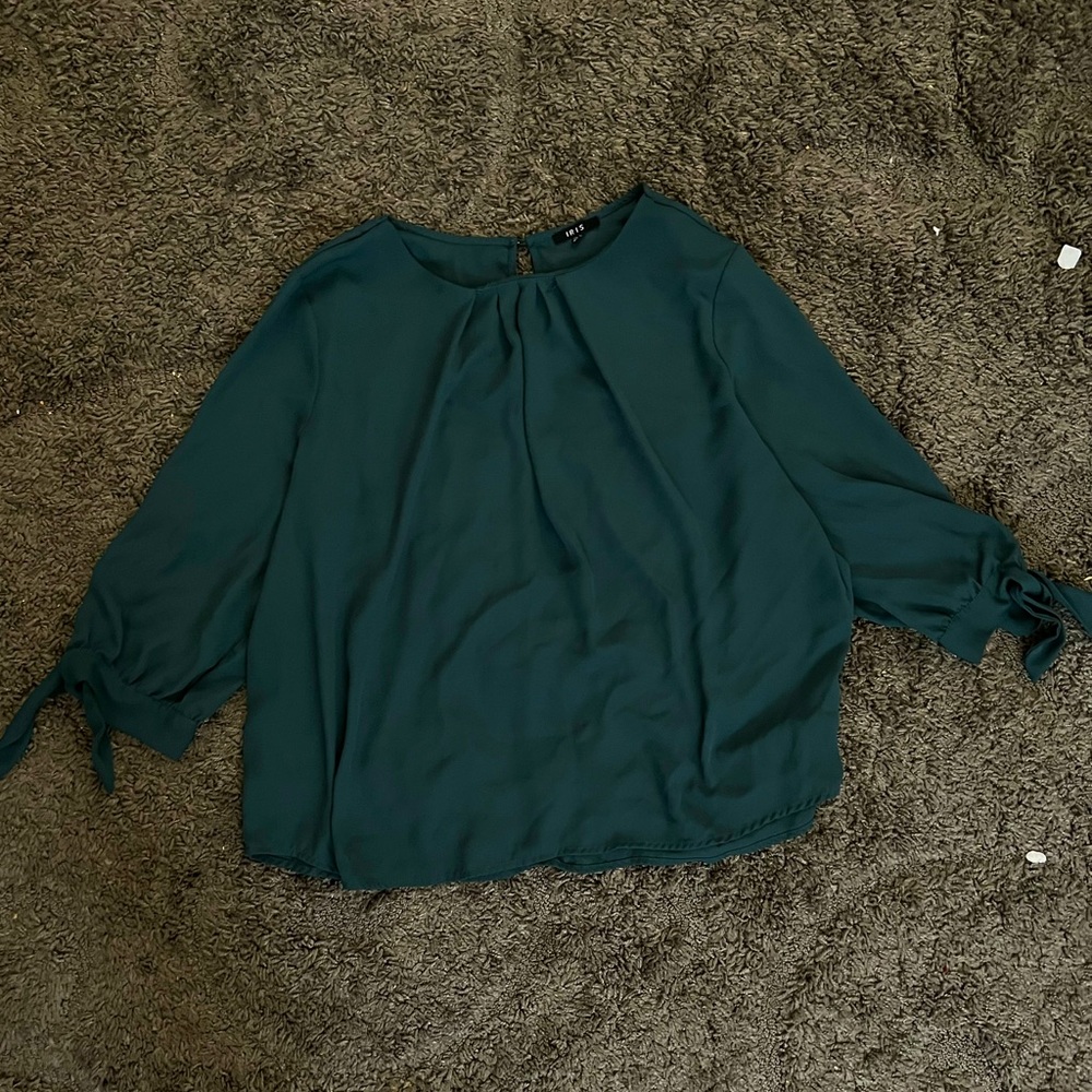 Teal 3/4 Sleeve Blouse with Adjustable Ties on Wrist Size 1X